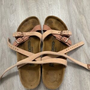 Birkenstock Tan  blanca rose/old rose nubuck leather Leather Footbed Sandals